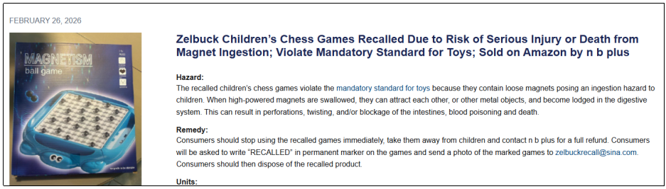 儿童国际象棋被召回